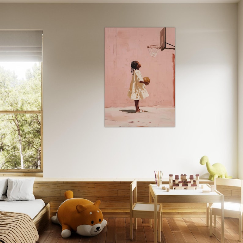 WNBA, oeuvre d'art pour enfants noirs, décoration d'intérieur, décoration pour fille, art sportif, art basket-ball, oeuvre d'art pour enfants, chambre de fille, esthétique douce, art floral image 5