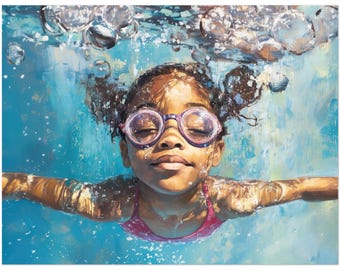 Swim Art, Swimmer, Black Art, Black Portrait, Black Girl Art, Black Swimmer, African American Art, Black Kids Art, Black Woman Art