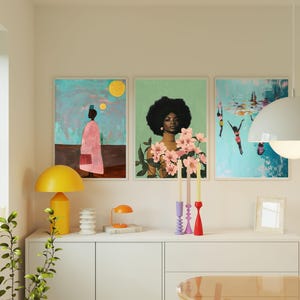 Abstrakt konst, svart kvinnokonst, svart konstnärstryck, minimalistisk, mjuk estetik, afroamerikansk konst, folkmålning, svart historia, sorgkonst bild 5