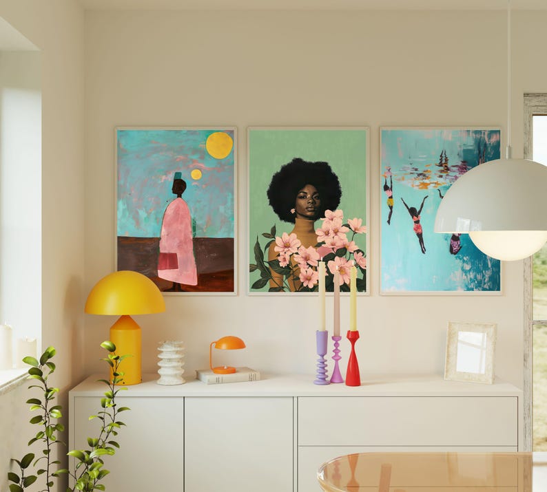 Abstrakt konst, svart kvinnokonst, svart konstnärstryck, minimalistisk, mjuk estetik, afroamerikansk konst, folkmålning, svart historia, sorgkonst bild 5