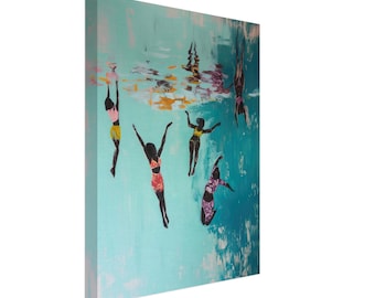 Canvas - Freedom, Black Artist Prints, Beautiful Woman Art, Soft Aesthetic, African American Art, Black Beauty, Swimming, Water Color Canvas
