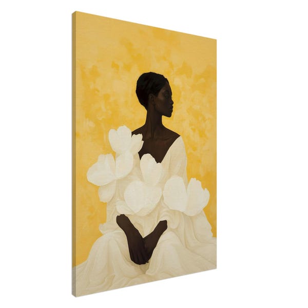 Canvas - Soft Aesthetic, Black Artist Print, Moody Art, Floral, Minimalist, Black Portrait, Soft Beauty, Botanical Garden, Interior Design