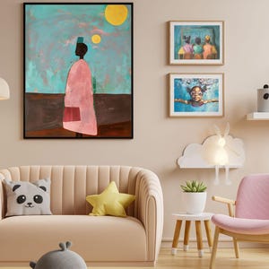 Abstrakt konst, svart kvinnokonst, svart konstnärstryck, minimalistisk, mjuk estetik, afroamerikansk konst, folkmålning, svart historia, sorgkonst bild 2