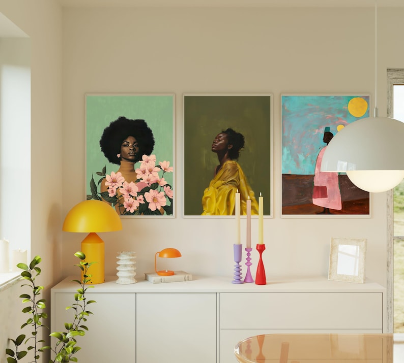 Abstrakt konst, svart kvinnokonst, svart konstnärstryck, minimalistisk, mjuk estetik, afroamerikansk konst, folkmålning, svart historia, sorgkonst bild 6