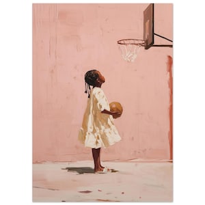 WNBA, oeuvre d'art pour enfants noirs, décoration d'intérieur, décoration pour fille, art sportif, art basket-ball, oeuvre d'art pour enfants, chambre de fille, esthétique douce, art floral image 1