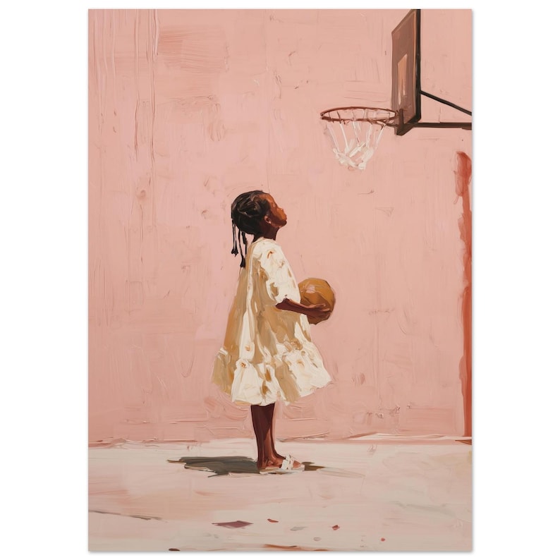 WNBA, oeuvre d'art pour enfants noirs, décoration d'intérieur, décoration pour fille, art sportif, art basket-ball, oeuvre d'art pour enfants, chambre de fille, esthétique douce, art floral image 1