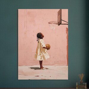 WNBA, oeuvre d'art pour enfants noirs, décoration d'intérieur, décoration pour fille, art sportif, art basket-ball, oeuvre d'art pour enfants, chambre de fille, esthétique douce, art floral image 4