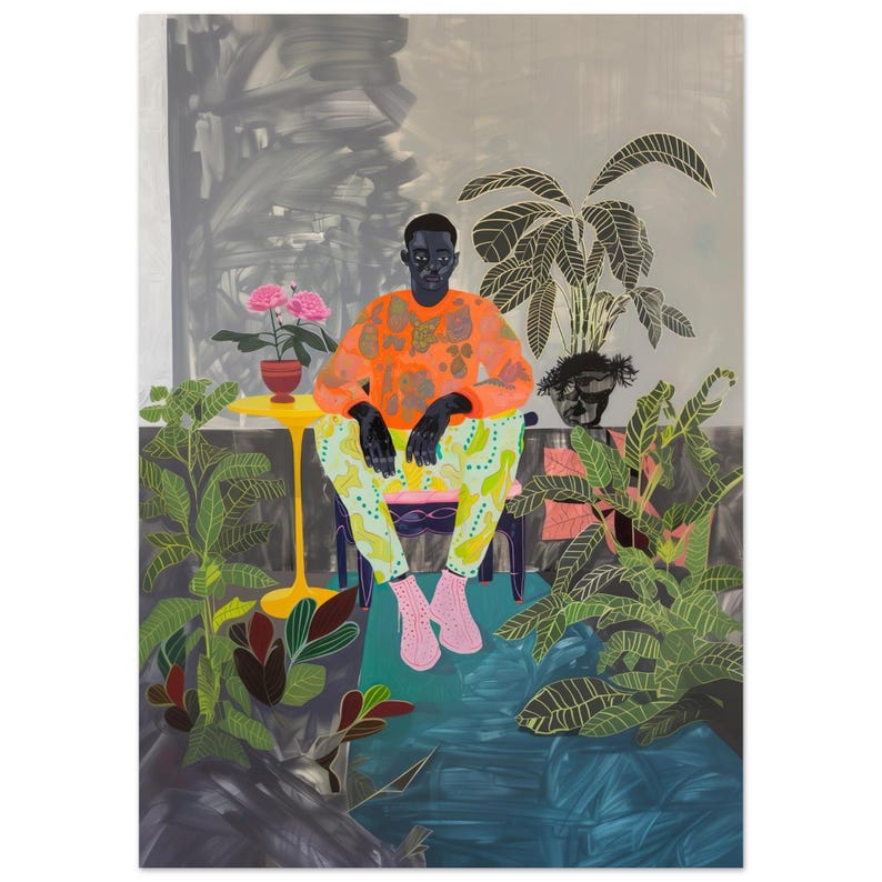 Black Man Art, Masculine Art, Male Decor, Dopamine Art, African American Art, Black Boy Joy, Interior Design, Contemporary Art, Botanical image 1