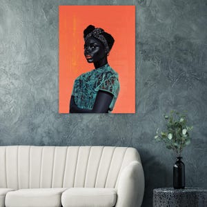 Schwarze Frau Kunst, Afroamerikanische Kunst, Dopamin Kunst, Schwarzes Porträt, Schwarze Freude, Minimalistische Kunst, Demure, Buntes Kunstwerk Bild 2