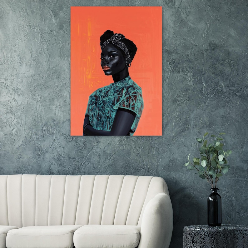 Schwarze Frau Kunst, Afroamerikanische Kunst, Dopamin Kunst, Schwarzes Porträt, Schwarze Freude, Minimalistische Kunst, Demure, Buntes Kunstwerk Bild 2