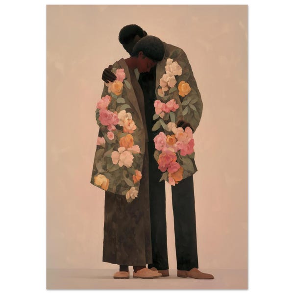 Giclee, Romantic Couples Art, Black Love, Contemporary, Interior design, Black Portrait, Noir En Fleurs
