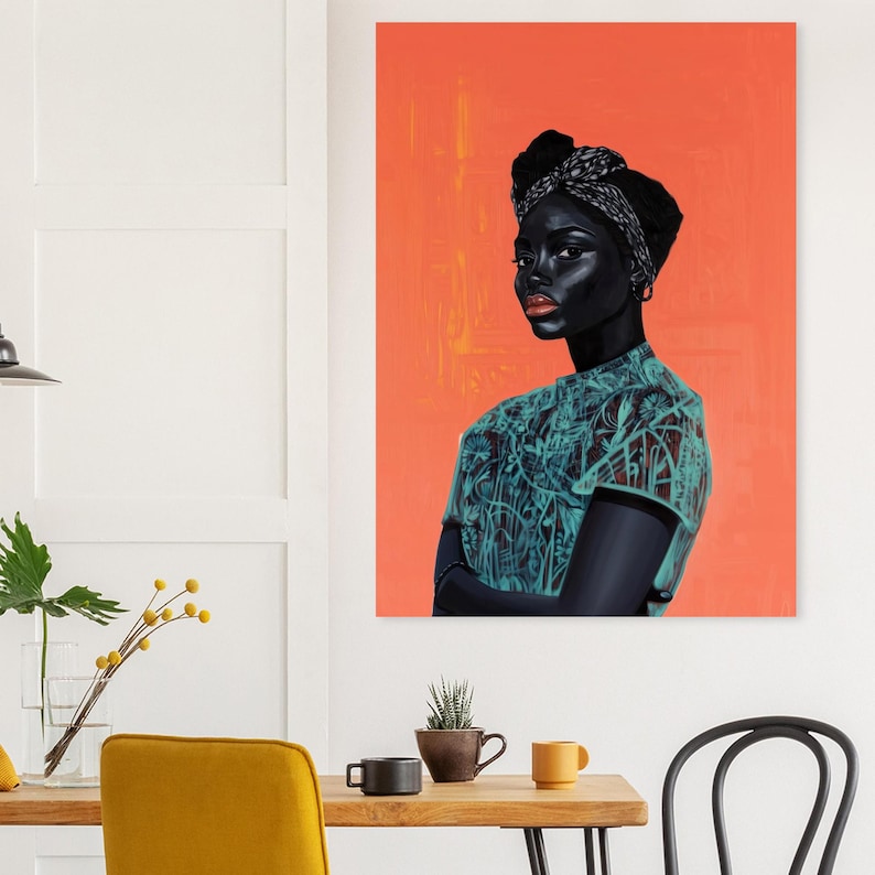 Schwarze Frau Kunst, Afroamerikanische Kunst, Dopamin Kunst, Schwarzes Porträt, Schwarze Freude, Minimalistische Kunst, Demure, Buntes Kunstwerk Bild 3