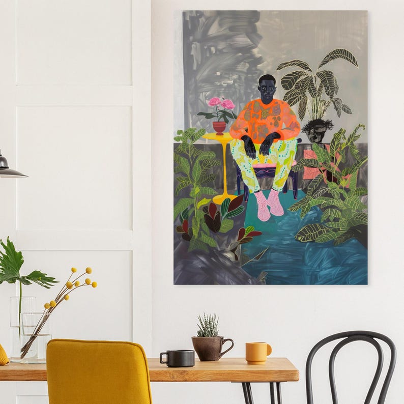 Black Man Art, Masculine Art, Male Decor, Dopamine Art, African American Art, Black Boy Joy, Interior Design, Contemporary Art, Botanical image 2