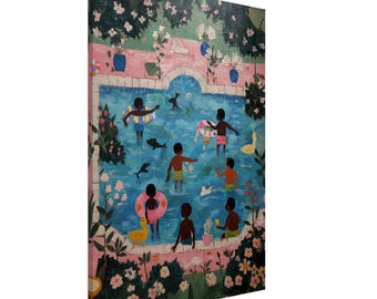 Toile - art de la natation, nageur noir, impressions d'artistes noirs, design d'intérieur, art de la salle de bain, décoration de chambre d'enfants, art d'enfants noirs, joie de garçon noir