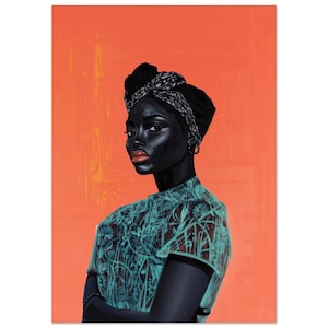 Schwarze Frau Kunst, Afroamerikanische Kunst, Dopamin Kunst, Schwarzes Porträt, Schwarze Freude, Minimalistische Kunst, Demure, Buntes Kunstwerk Bild 1
