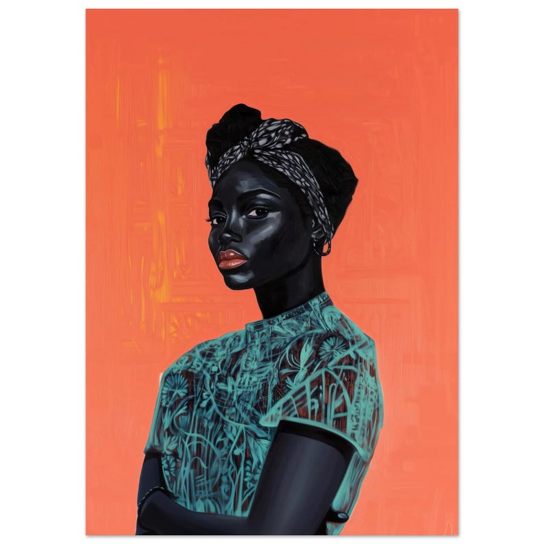 Schwarze Frau Kunst, Afroamerikanische Kunst, Dopamin Kunst, Schwarzes Porträt, Schwarze Freude, Minimalistische Kunst, Demure, Buntes Kunstwerk Bild 1