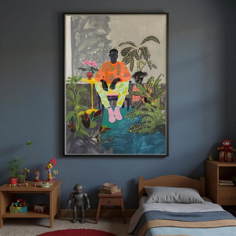 Black Man Art, Masculine Art, Male Decor, Dopamine Art, African American Art, Black Boy Joy, Interior Design, Contemporary Art, Botanical image 5