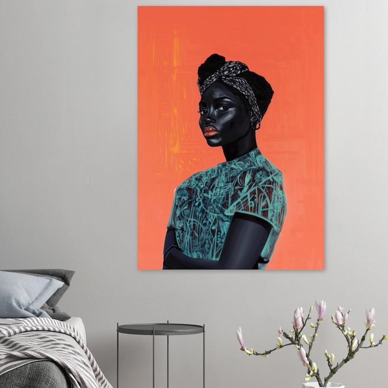 Schwarze Frau Kunst, Afroamerikanische Kunst, Dopamin Kunst, Schwarzes Porträt, Schwarze Freude, Minimalistische Kunst, Demure, Buntes Kunstwerk Bild 4