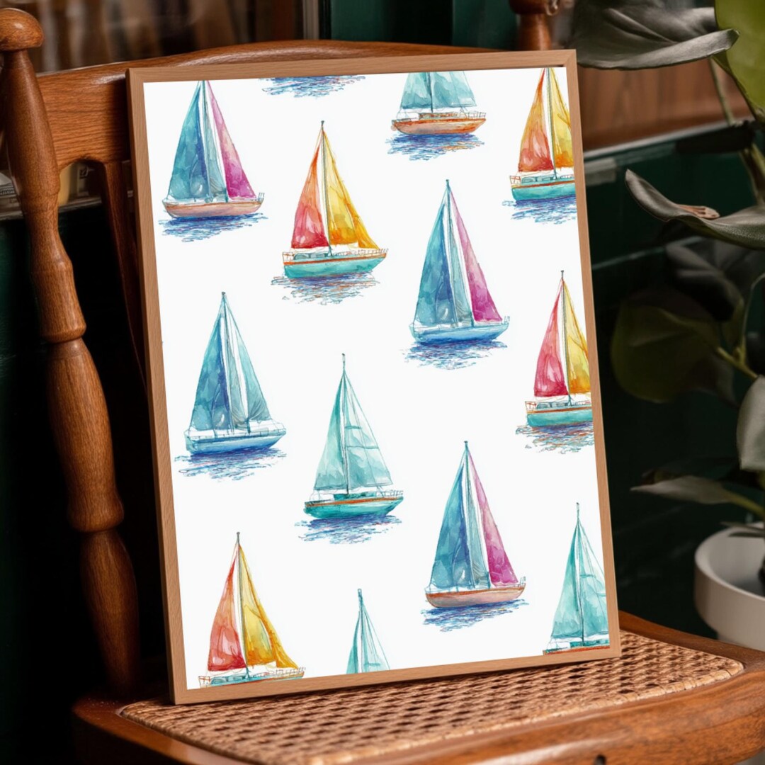 Watercolor Sailboat Wall Art Print, Coastal Nautical Decor, Beach ...