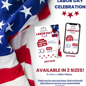 Labor Day Invitation, Editable Labor Day Party Invite, DIY Print at home Labor Day Invitation, Edit & Print Yourself, Invitation Template