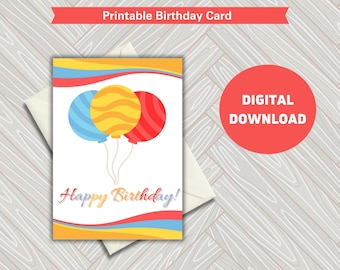 Printable Birthday Card, Digital Downloadable Happy Birthday Card, Digital Card, Instant PDF Download