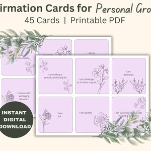 Tarjetas de afirmación de crecimiento personal ~ Regalo digital e imprimible, afirmaciones diarias para el desarrollo personal, motivación, atención plena, bienestar