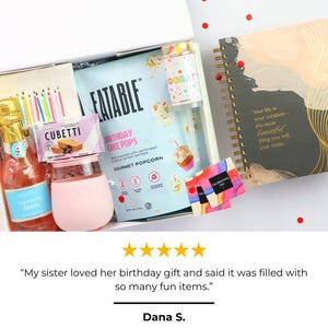 Personalized birthday card with message space included in luxury birthday gift box