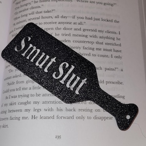 Paddle bookmark, 3d printed, for smut lovers, black sparkle