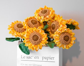 Crochet Sunflower Long Stem, Double Layer Patel, Mixed Color, Crochet Flower Bouquet