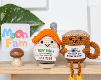 Crochet Coffee & New Home Gift Set | Funny Espresso Mug, House Plush | Handmade Amigurumi Desk Decor | Housewarming Gift