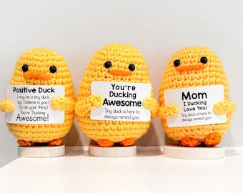 Crochet Duck, Emotional Support Gift, Desk Buddy with Message