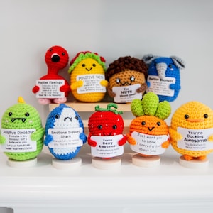 Crochet Emotional Support Fruits, Animals, Vegetables, Positive Crochet Desk Buddies, Positive  Gift, Gift for Her, Christmas, New Year Gift
