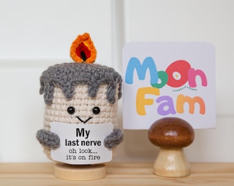 Crochet Candle Plush, "My Last Nerve, It's on Fire", Desk Buddy, Sarcastic Humor Gift