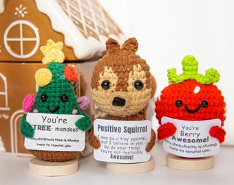 Emotional Support Crochet Positive Squirrel, Handmade Positive Christmas Gift