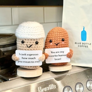 Crochet Coffee Bean Cup| Coffee Lover Gift| Favorite Human Bean| Espresso Love| Handmade Emotional Support Gift| Mothers Day