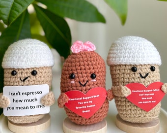 Crochet Coffee Bean & Cup Decor: Handmade Emotional Support Gift