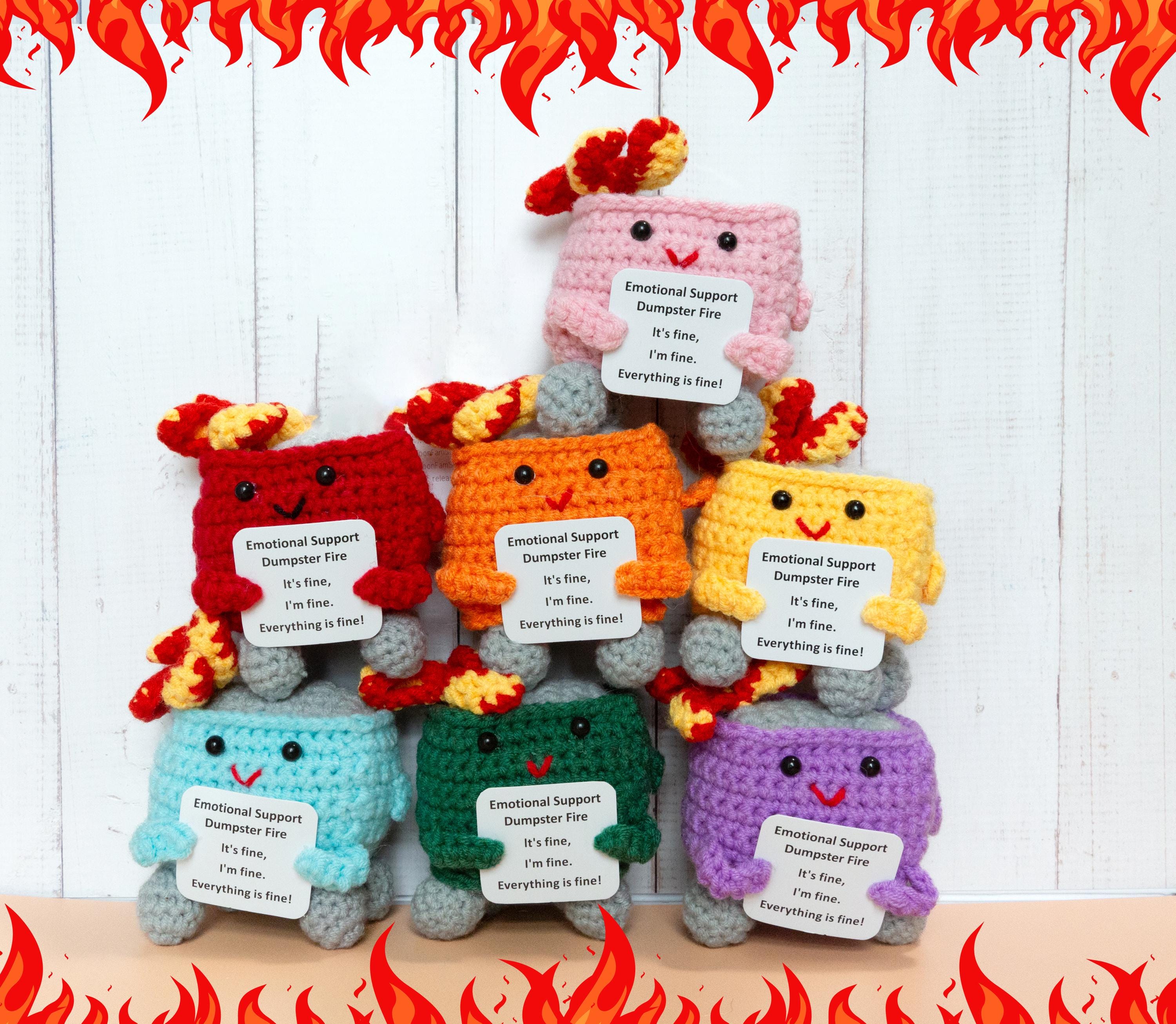 Emotional Support Dumpster Fire, Christmas Ornament, Stocking Stuffers, Crochet Dumpster Fire, Trashcan, funny gift, gift for her him