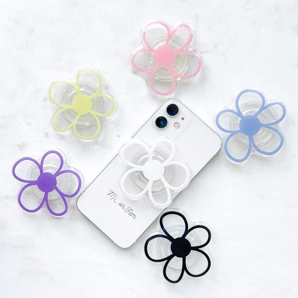 Simple Cute Minimalist Clear Flower Daisy Phone Grip Holder| Foldable Kindle Stand