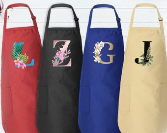 Personalized Initial Apron, Custom Letter Monogram Apron, Gift For Her, Gift For Mom, Ruffled Apron, Aprons For Women, Cute Kitchen Apron