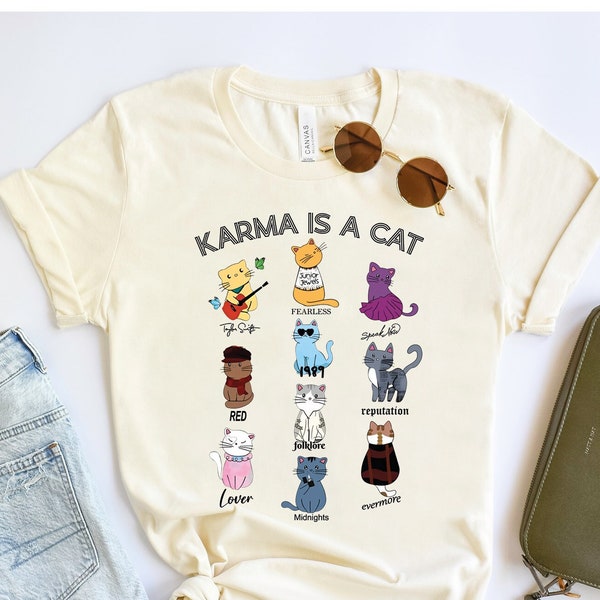 Karma Is A Cat Eras Shirts, Taylor Eras Cat T-Shirt, Taylor Swift Shirt, Swift Cat Shirt, Karma Lyric Merch, Midnights Shirts, Music Shirt