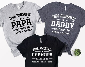 Camiseta personalizada "Pertenece a" Papá/Abuelo, Nombres personalizados para niños