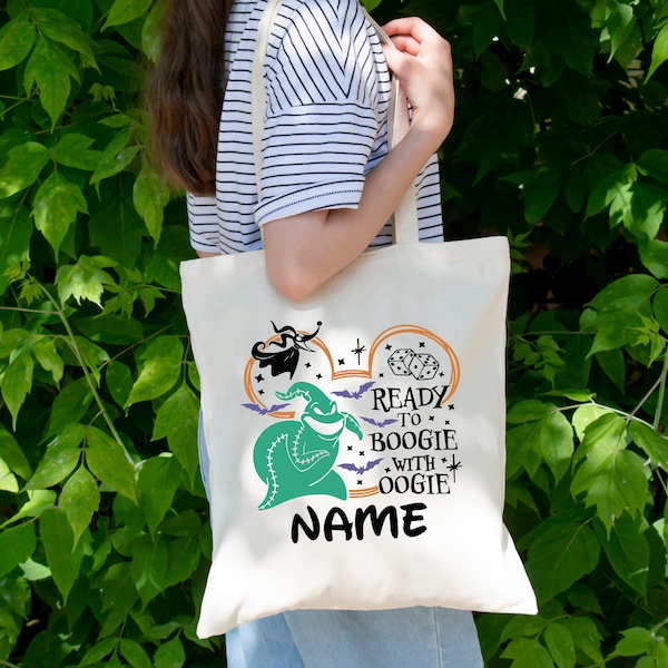 Ready To Boogie With Oogie Tote Bag, Disney Custom Name Bag, Nightmare Before Christmas Gift, Spooky Tote Bag, Canvas Tote Bag, Oogie Boogie
