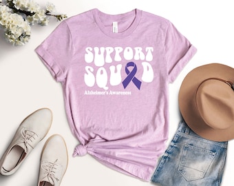 Support Squad Alzheimer's Awareness Shirt, Purple Ribbon Dementia Tee