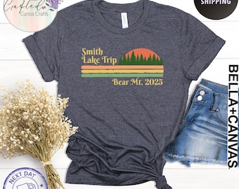 Custom Family Camping Shirts – Retro Lake Trip Tees, Matching Family Vacation Shirts, Personalized Retreat Outfits, Group Camp T-Shirts