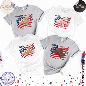 Personalized Grandpa American Flag Fist Bump Shirt – Custom Grandkids Names Gift for Dad, Papa, Poppop | Father&#39;s Day & 4th of July Shirt