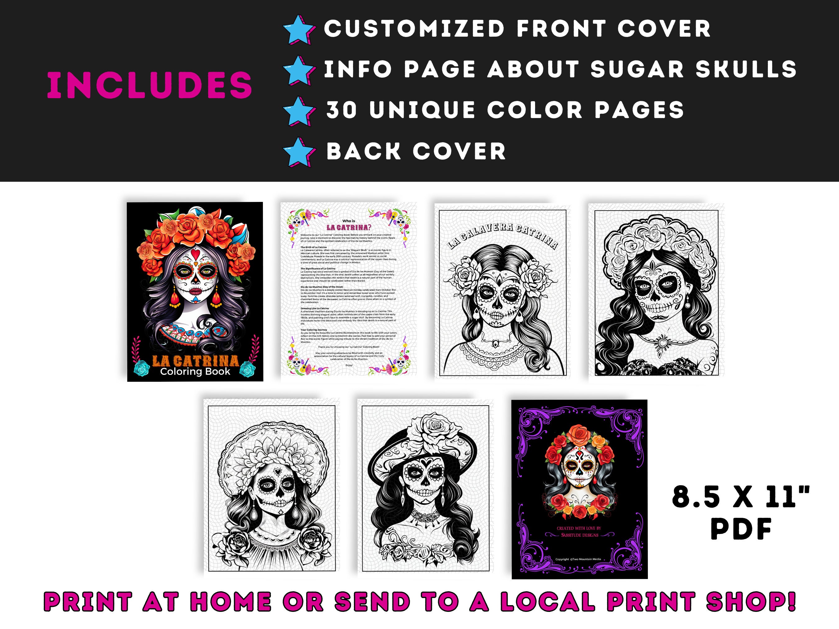 La Catrina Coloring Book 30 Coloring Pages Day of the Dead Halloween