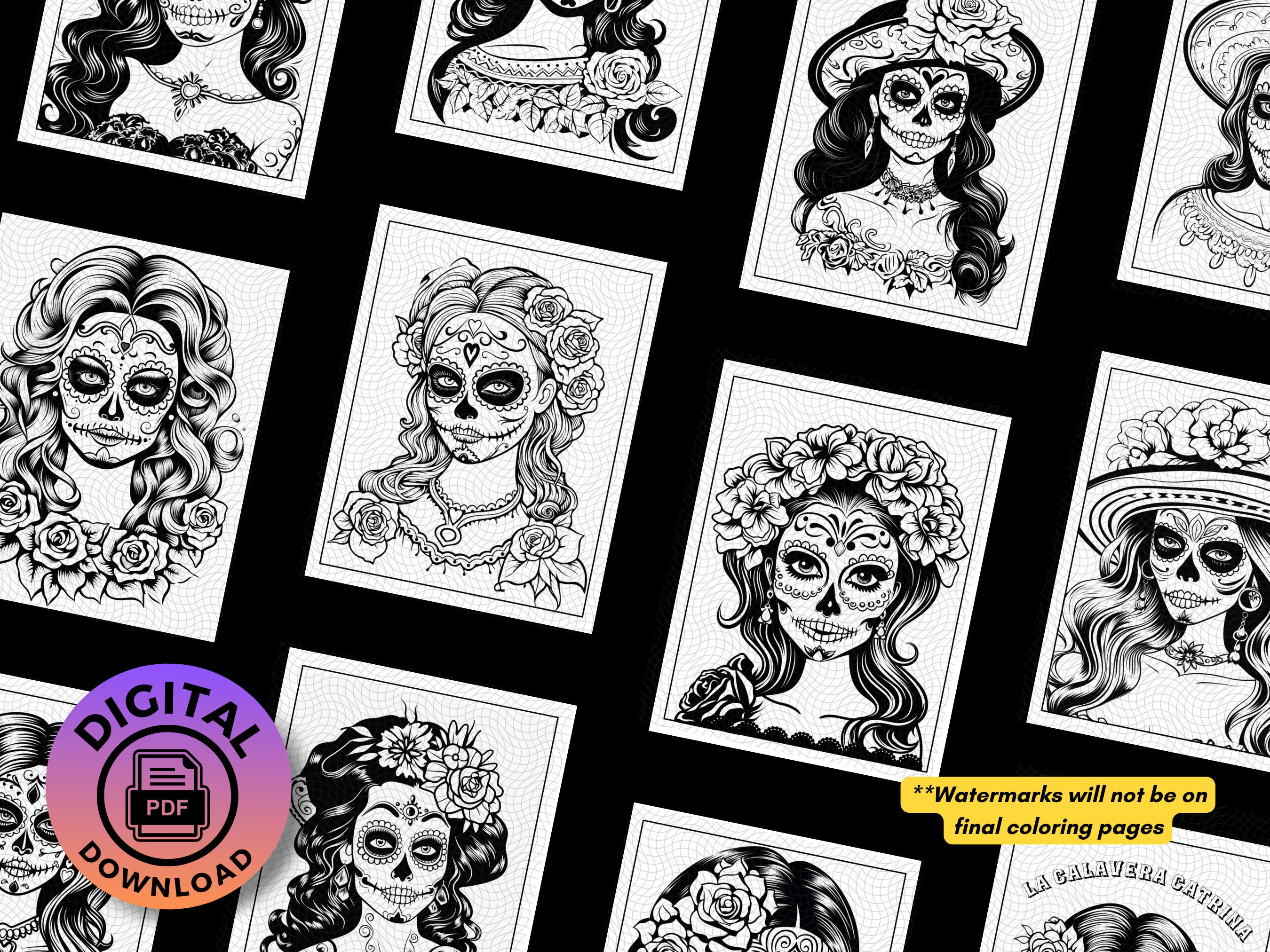 La Catrina Coloring Book 30 Coloring Pages Day of the Dead Halloween