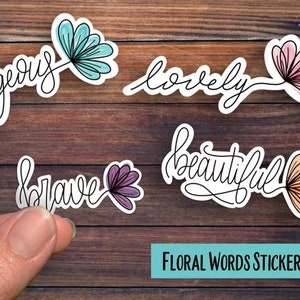 Floral Word Stickers, Flower Stickers, Flower Decal, Plant Stickers, Laptop Stickers, Water Bottle Stickers, Ipad Stickers, Tumbler Stickers