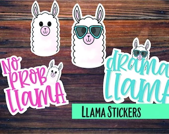 Llama Stickers, Drama Llama, No Prob Llama, Animal Sticker, Laptop Sticker, Water Bottle Sticker, Cup Sticker, Ipad Sticker, Tumbler Sticker