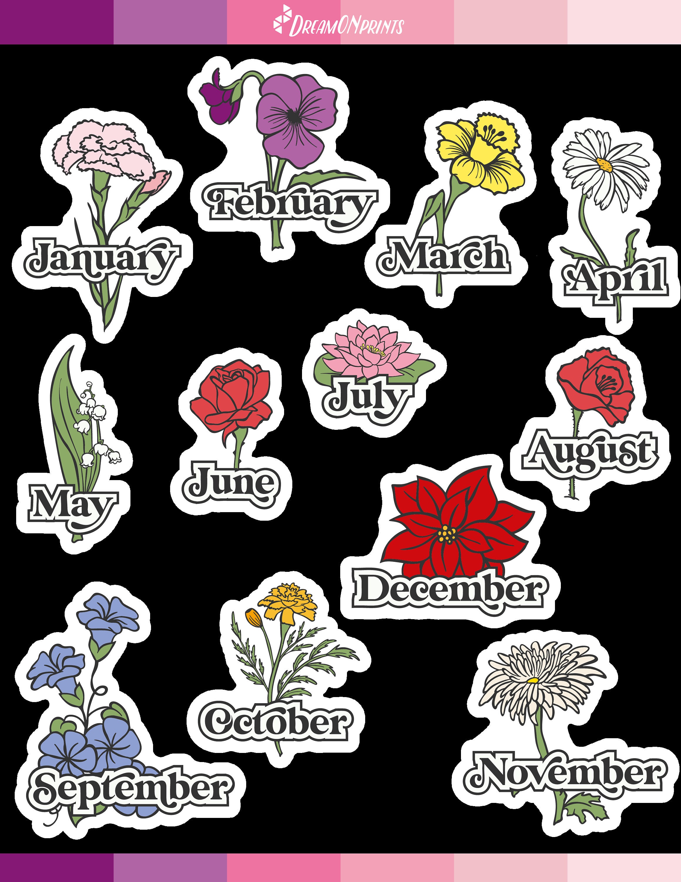 Birth Month Sticker, Birthday Sticker, Birth Flower Sticker, Gift for ...